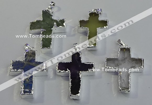 NGP6051 30*40mm - 35*45mm cross mixed gemstone pendants