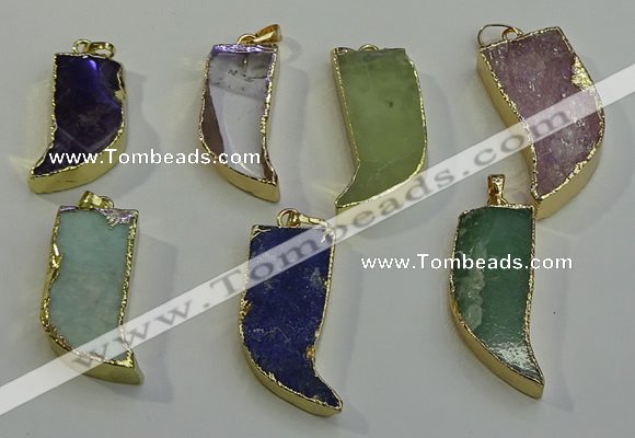 NGP6060 15*40mm - 18*45mm horn mixed gemstone pendants