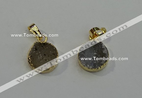 NGP6076 14mm - 15mm flat round druzy agate pendants