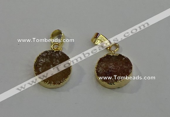 NGP6077 14mm - 15mm flat round druzy agate pendants