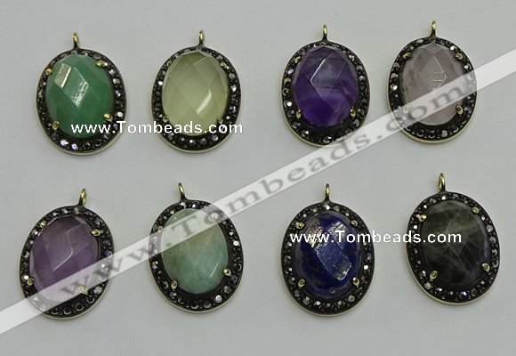 NGP6105 20*25mm - 22*30mm oval mixed gemstone pendants wholesle