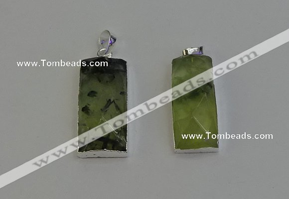 NGP6184 14*30mm - 15*38mm faceted rectangle green rutilated quartz pendants