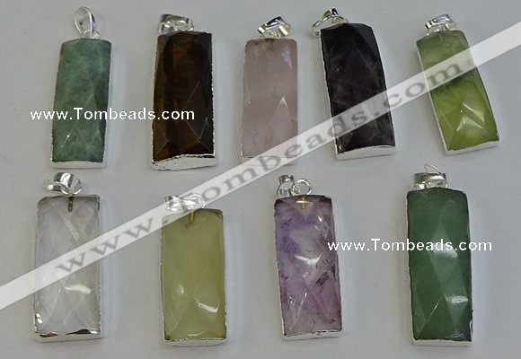 NGP6195 14*30mm - 15*38mm faceted rectangle mixed gemstone pendants