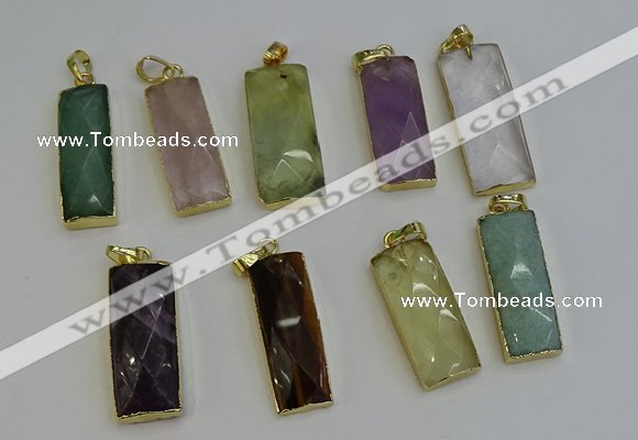 NGP6212 14*30mm - 15*38mm faceted rectangle mixed gemstone pendants