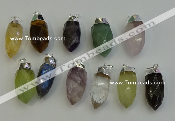 NGP6230 12*28mm - 15*30mm faceted bullet mixed gemstone pendants