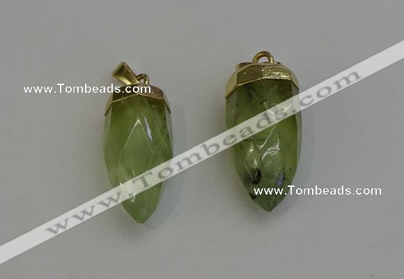 NGP6239 12*28mm - 15*30mm faceted bullet green rutilated quartz pendants