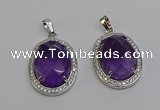 NGP6354 25*30mm oval amethyst gemstone pendants wholesale