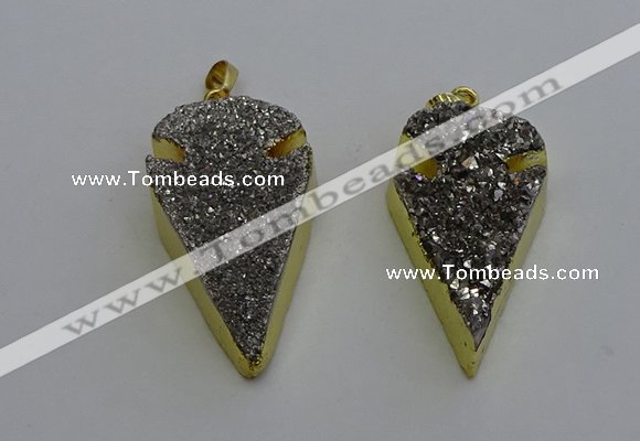 NGP6375 23*42mm - 25*45mm arrowhead plated druzy agate pendants