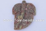 NGP639 5pcs 5*38*52mm leaf Chinese unakite gemstone pendants