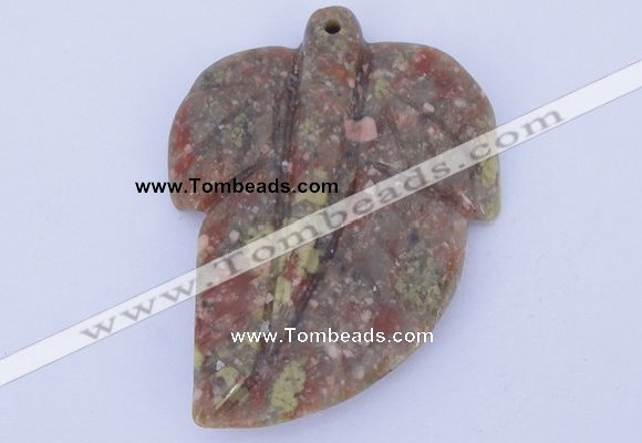 NGP639 5pcs 5*38*52mm leaf Chinese unakite gemstone pendants