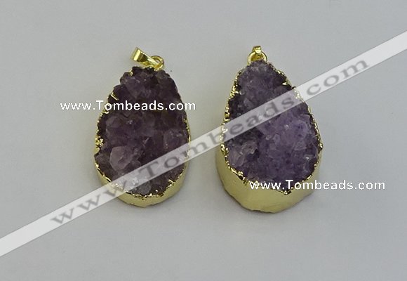 NGP6406 22*30mm - 25*35mm teardrop druzy amethyst pendants