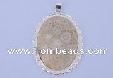 NGP647 5pcs 37*50mm oval chrysanthemum stone with brass pendants