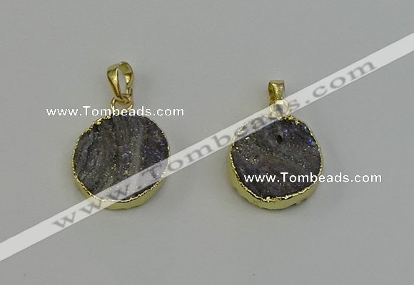 NGP6495 18mm - 20mm coin plated druzy agate pendants wholesale