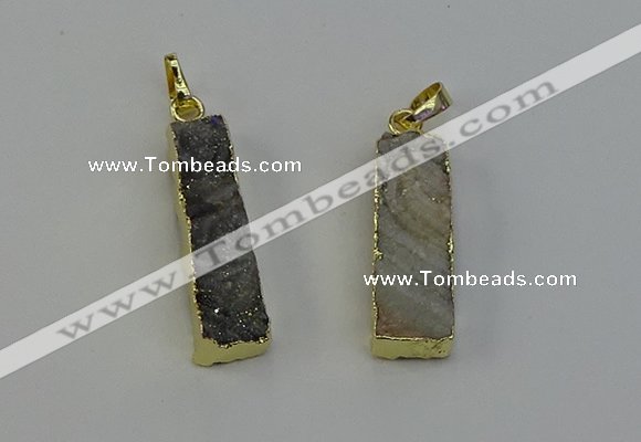 NGP6497 9*35mm - 10*30mm rectangle plated druzy agate pendants