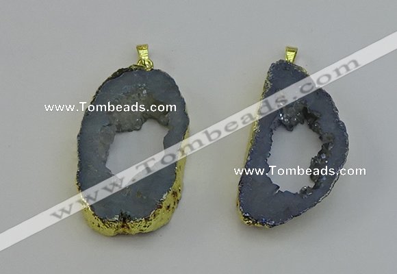 NGP6504 30*40mm - 35*45mm freeform plated druzy agate pendants