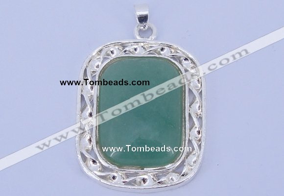 NGP652 5pcs 38*40mm rectangle brass with green aventurine pendants