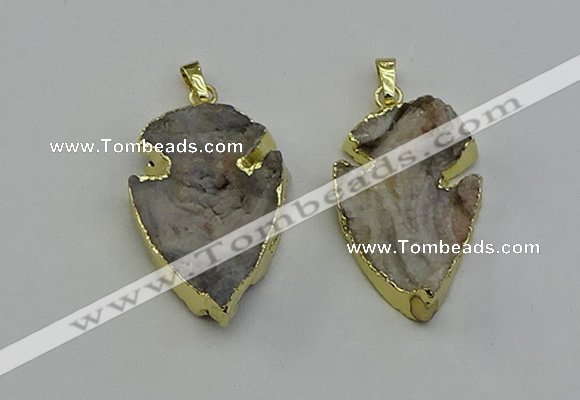 NGP6552 25*35mm - 26*40mm arrowhead druzy agate pendants