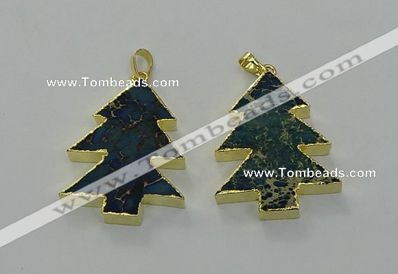 NGP6579 30*40mm - 32*40mm Christmas tree sea sediment jasper pendants