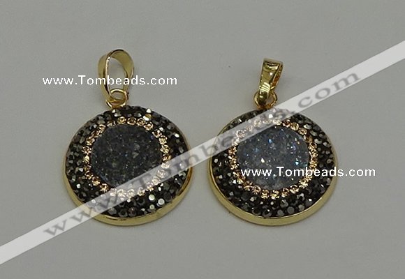 NGP6584 22mm - 22mm coin plated druzy agate gemstone pendants