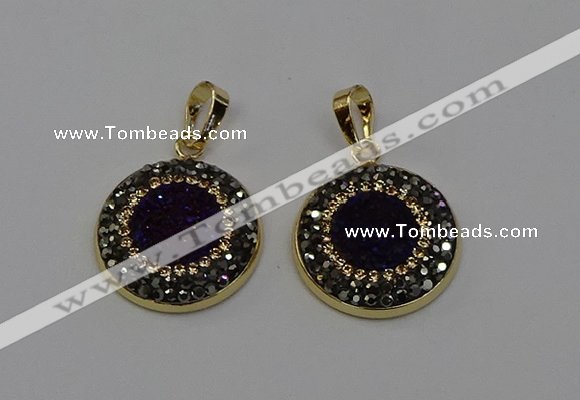 NGP6585 22mm - 22mm coin plated druzy agate gemstone pendants