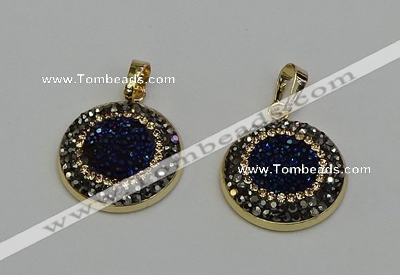 NGP6586 22mm - 22mm coin plated druzy agate gemstone pendants