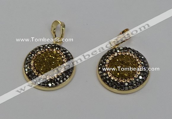 NGP6588 22mm - 22mm coin plated druzy agate gemstone pendants