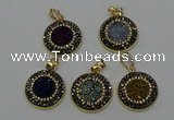 NGP6590 22mm - 22mm coin plated druzy agate gemstone pendants