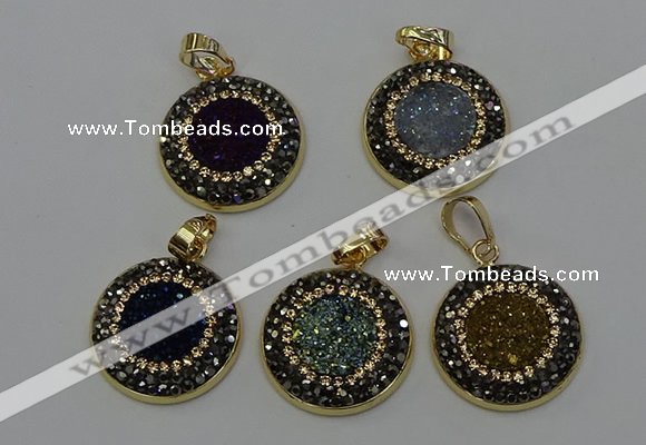 NGP6590 22mm - 22mm coin plated druzy agate gemstone pendants