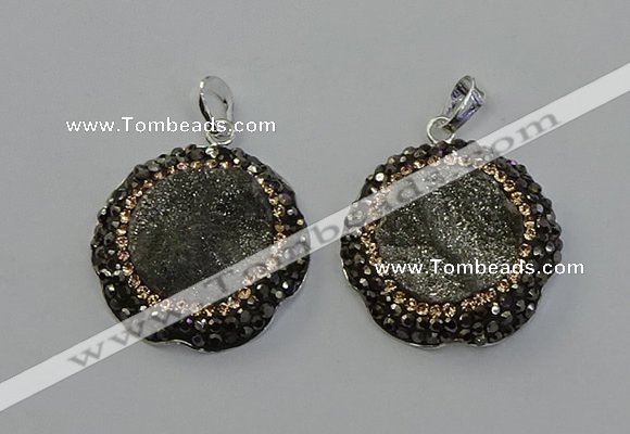 NGP6593 28mm - 30mm flower plated druzy agate gemstone pendants