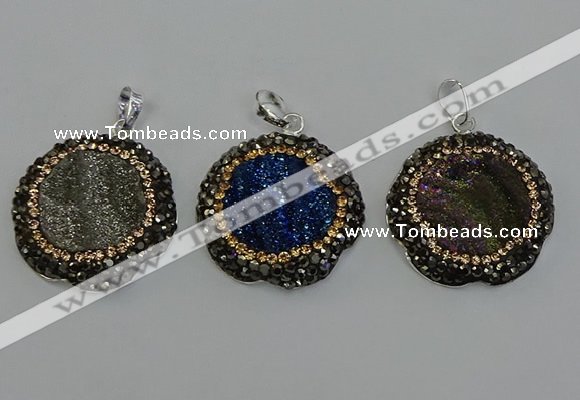 NGP6598 28mm - 30mm flower plated druzy agate gemstone pendants