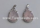 NGP6607 22*30mm faceted teardrop rose quartz gemstone pendants