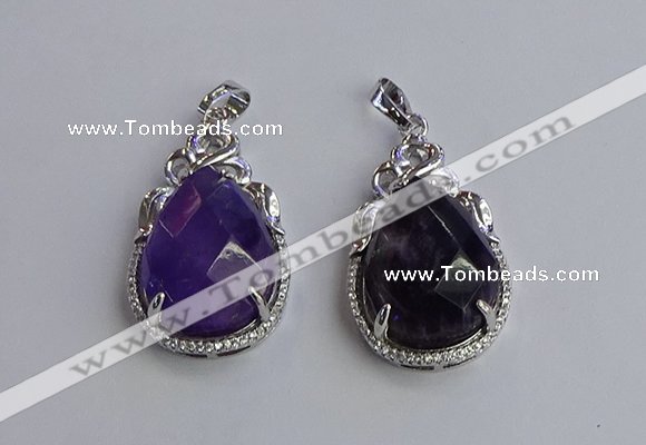 NGP6609 22*30mm faceted teardrop amethyst gemstone pendants