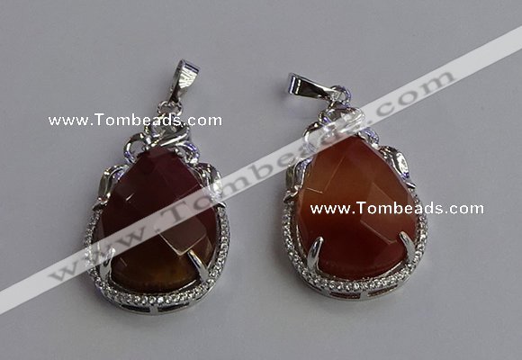 NGP6619 22*30mm faceted teardrop red rabbit hair gemstone pendants