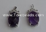 NGP6631 18*25mm faceted oval amethyst gemstone pendants