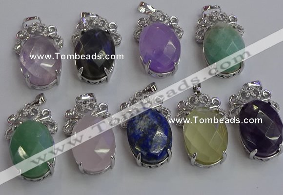 NGP6645 18*25mm faceted oval mixed gemstone pendants wholesale