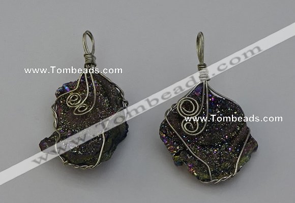 NGP6721 30*40mm - 40*55mm freeform plated druzy agate pendants
