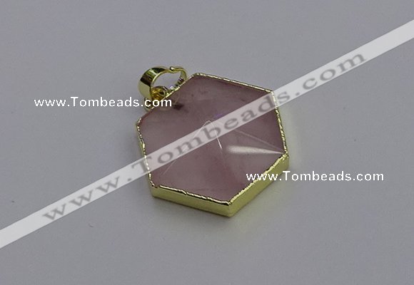 NGP6801 24*25mm hexagon rose quartz gemstone pendants wholesale