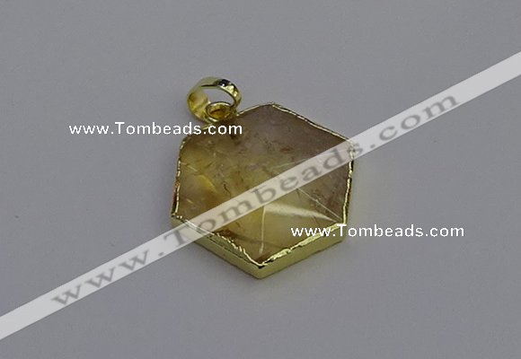 NGP6803 24*25mm hexagon citrine gemstone pendants wholesale