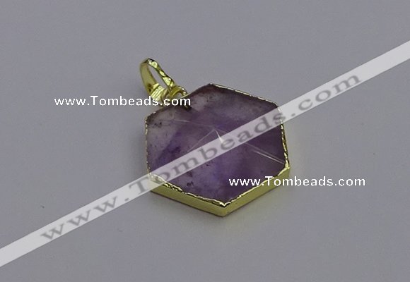 NGP6805 24*25mm hexagon light amethyst gemstone pendants wholesale