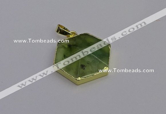 NGP6810 24*25mm hexagon green qutilated quartz pendants wholesale