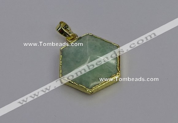 NGP6812 24*25mm hexagon amazonite gemstone pendants wholesale