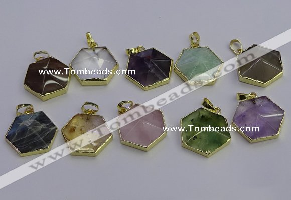 NGP6819 24*25mm hexagon mixed gemstone pendants wholesale