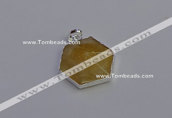 NGP6823 24*25mm hexagon citrine gemstone pendants wholesale