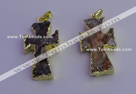 NGP6852 15*30mm - 18*35mm cross druzy agate pendants