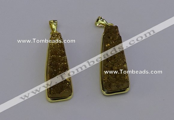 NGP6931 10*30mm - 12*35mm trapezoid plated druzy quartz pendants