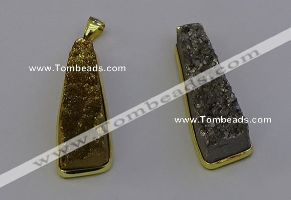 NGP6932 10*30mm - 12*35mm trapezoid plated druzy quartz pendants