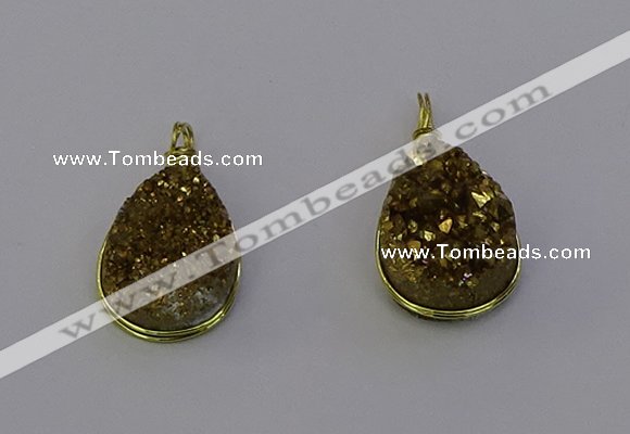 NGP6935 13*18mm - 15*20mm flat teardrop plated druzy quartz pendants