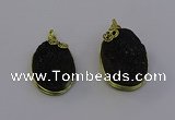 NGP6937 16*22mm - 18*25mm oval plated druzy quartz pendants