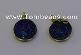 NGP6939 15mm - 16mm flat round plated druzy quartz pendants