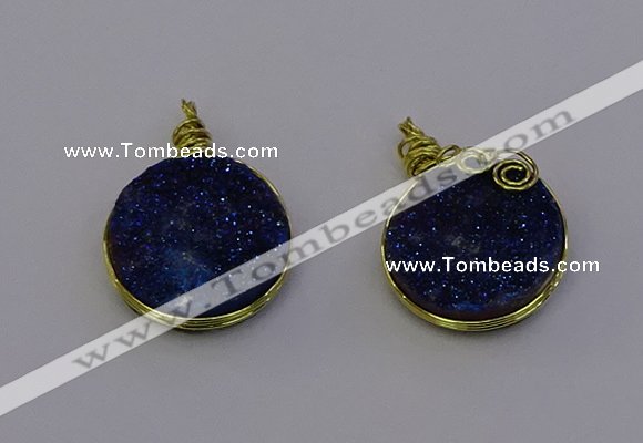 NGP6939 15mm - 16mm flat round plated druzy quartz pendants